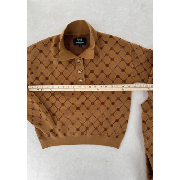 EllandEmm 2 pc Preppy Monogram Camel Brown Knit Pullover Joggers Sweatsuit S XS - Picture 9 of 13